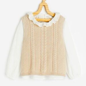 H&M kids knit blouse set neutral sweater beige white girls Thanksgiving fall 3-4
